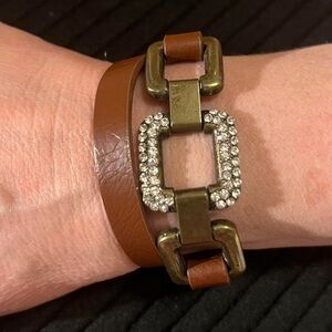 Express Brown and Brass Bracelet with Rhinestone Accents